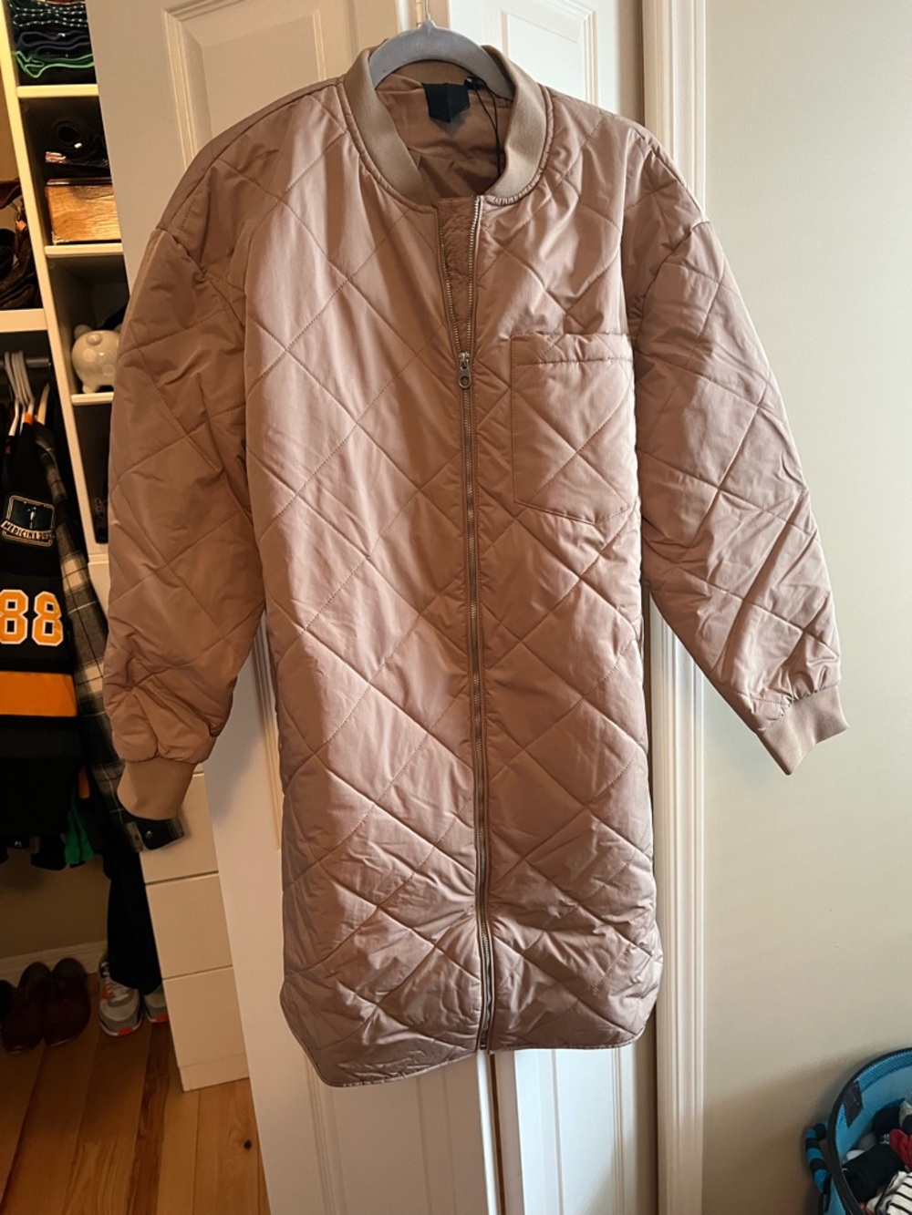 Vero Moda Long Quilted Puffer Jacket in Dusty Pink